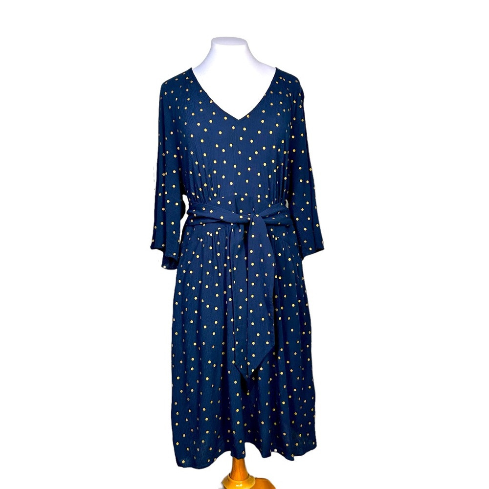 Boden Navy Midi Dress with Gold Dots